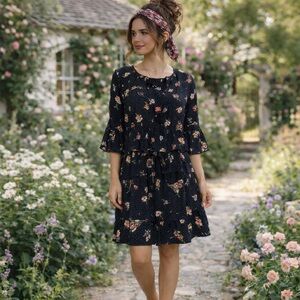 Soulmates Floral Polka Dot Persimmon Dress Size‎ XL 3/4 Sleeve Dress NWT